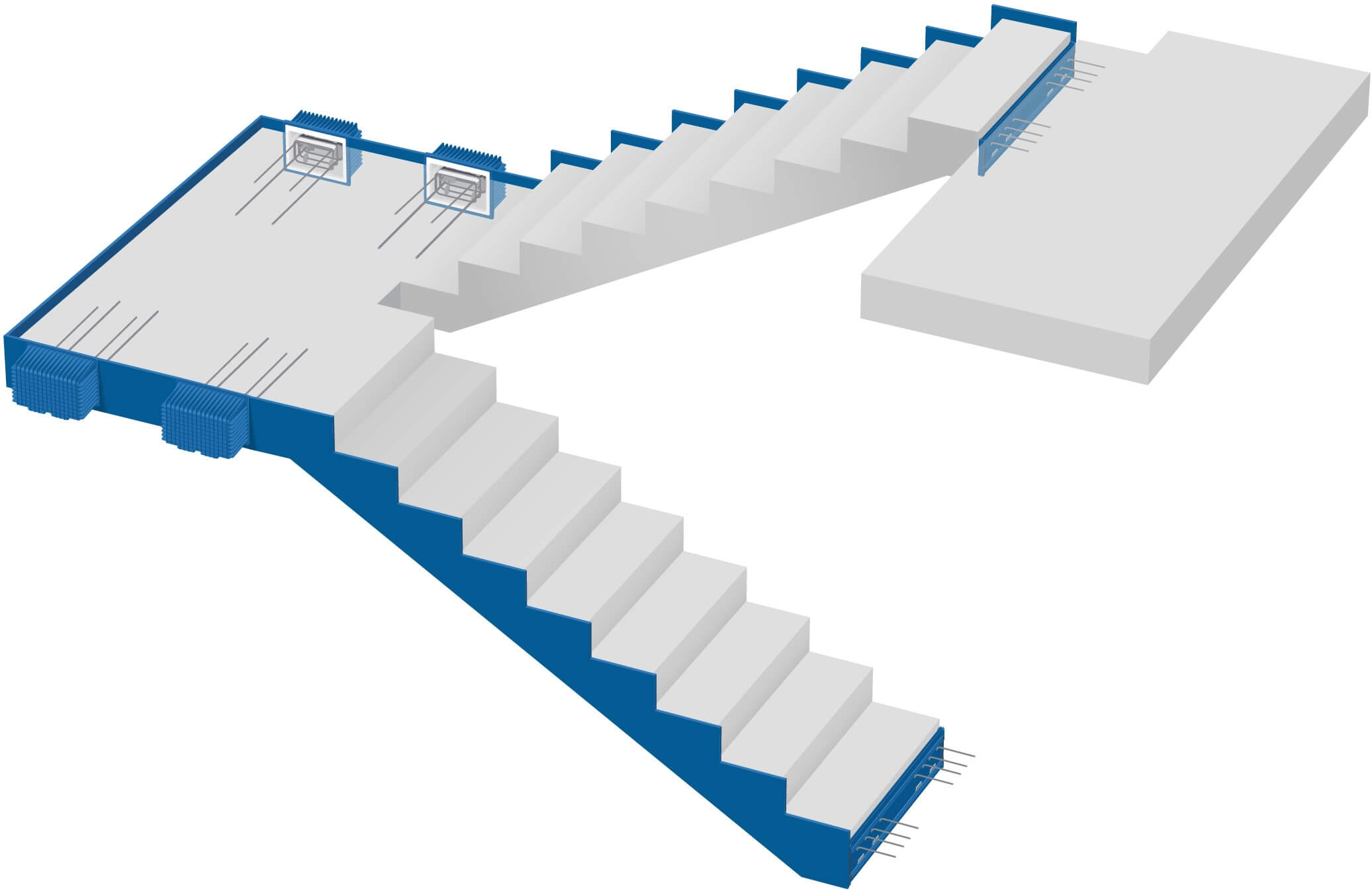 Tiesūs laiptai, izoliuoti laiptai ir aikštelė– optimizuoti betonavimui statybų aikštelėje